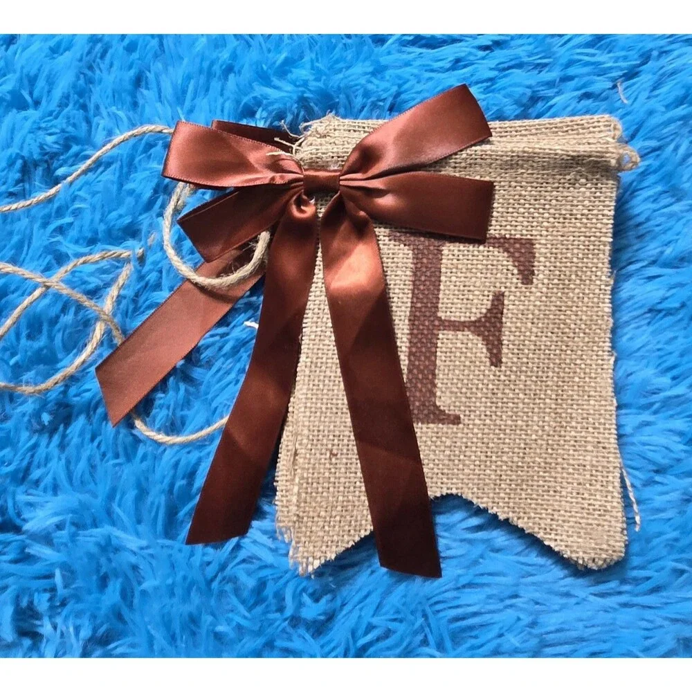 Rustic Burlap FriendsGiving Party Banner Garland Letter Twine Brown Satin Bows